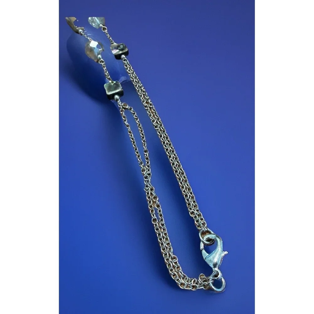 Boho Tassel Necklace Abilone Shell Look Crystal Bead Silverstone Statement Jewel